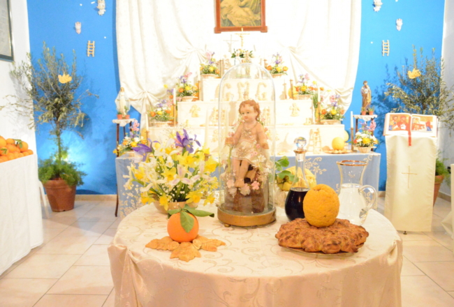 Altare ed addobbi di San Giuseppe Balestrate Altare di San Giuseppe, simboli religiosi, addobbi, Balestrate, Sicilia